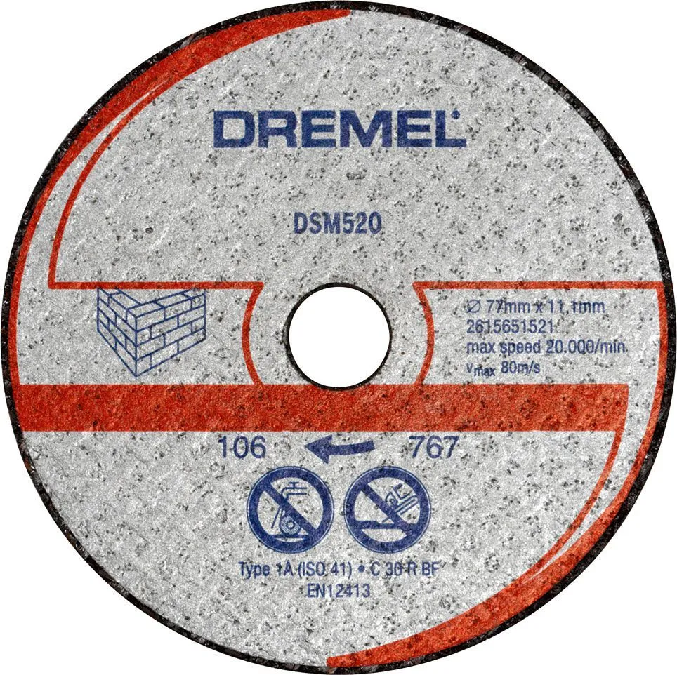 Отрезной круг для камня, абразивный 77х11,1мм 2шт Dremel DSM520 (2615S520JA)