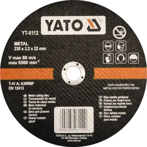 Круг отрезной по металлу 230х3.2х22мм Yato YT-6112