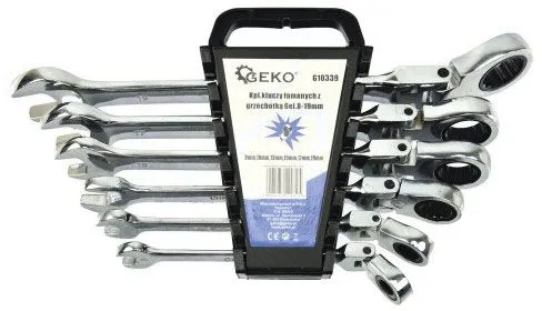 Ключи рожково-накидные шарнирные с трещоткой 8-19мм 6шт. Geko G10339