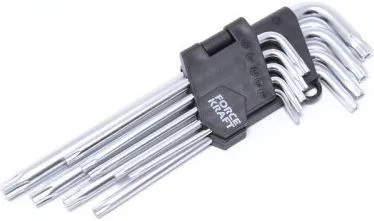 Набор ключей Г-образных TORX экстра длинных c отверстием CR-V (Т10,15,20,25,27,30,40,45,Т50) ForceKraft FK-5098L23 9пр.