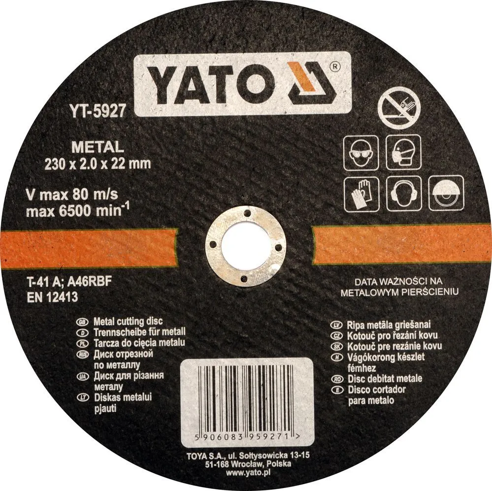 Круг отрезной по металлу 230х2х22мм Yato YT-5927