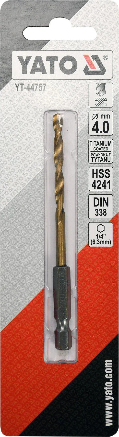 Сверло по металлу HSS-TiN 4,5мм с хвостовиком HEX Yato YT-44759