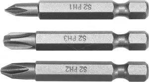 Биты PH1, PH2, PH3х50мм 1/4" (набор 3шт) AlSl S2 Yato YT-77879