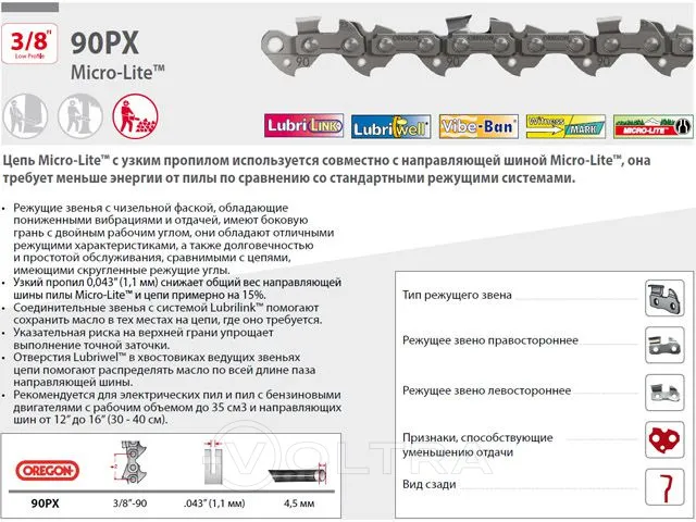 Цепь 30 см 12" 3/8" LP 1.1 мм 45 зв. 90SG (в блистере) OREGON (Q90SG045E)